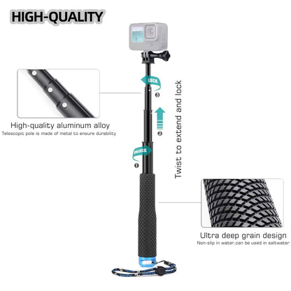 Aluminum Alloy Monopod Selfie Stick Hand Grip Pole for Gopro Hero 13 12 11 10 9 8 7 Insta360 SJCAM AKASO DJI OSMO Action Camera